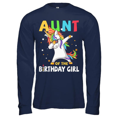 AUNT Of The Birthday Girl Dabbing Unicorn Party-T-Shirt & Hoodie-Long Sleeve T-Shirt-Navy