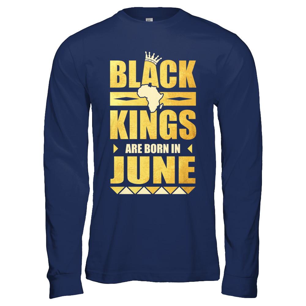 Black Kings Are Born In June Birthday-T-Shirt & Hoodie-Long Sleeve T-Shirt-Navy