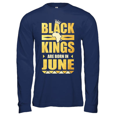 Black Kings Are Born In June Birthday-T-Shirt & Hoodie-Long Sleeve T-Shirt-Navy