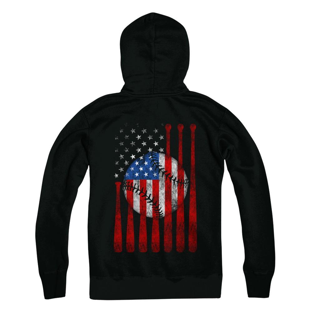 American Flag Vintage Baseball-T-Shirt & Hoodie-Hanes - Heavyweight Pullover Hoodie-Black