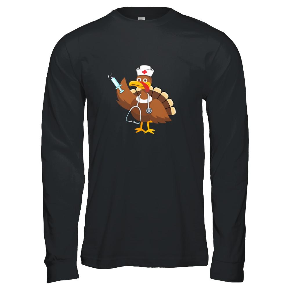 Nurse Turkey Funny Thanksgiving For Nurses-T-Shirt & Hoodie-Long Sleeve T-Shirt-Black