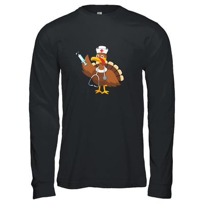 Nurse Turkey Funny Thanksgiving For Nurses-T-Shirt & Hoodie-Long Sleeve T-Shirt-Black