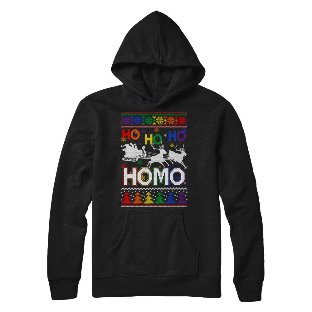 Ho Ho Ho Homo Santa LGBT Gay Ugly Christmas Sweater-T-Shirt & Sweatshirt-Pullover Hoodie-Black