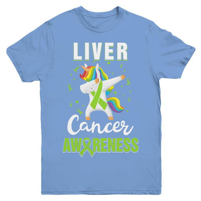 Inspirational Liver Cancer Awareness Unicorn Support Youth-Youth Shirt-Youth T-Shirt-Carolina Blue