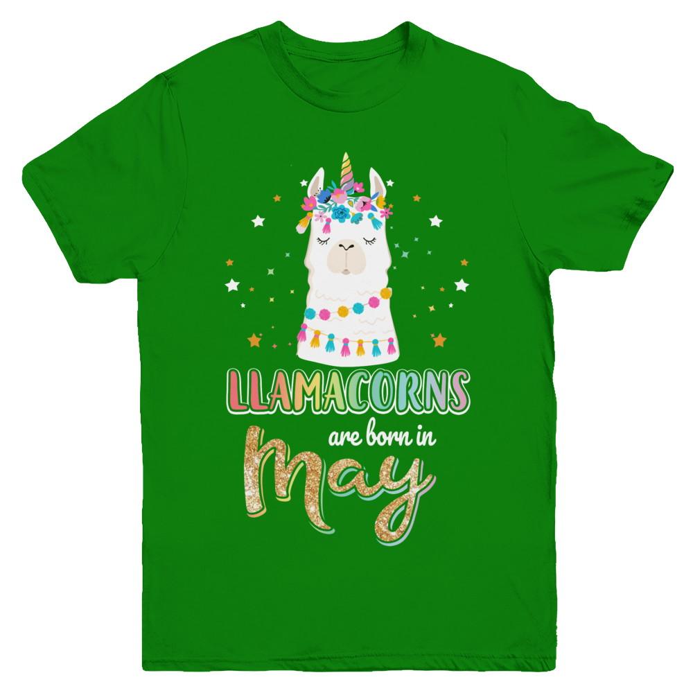 Llama Unicorn Llamacorns Born In May Birthday Gift Youth-Youth Shirt-Youth T-Shirt-Irish Green