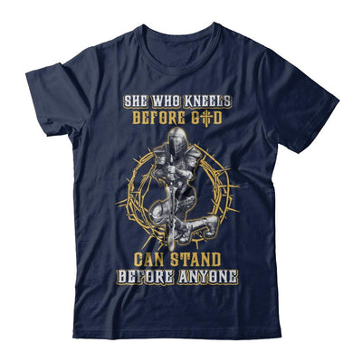 Knight American She Who Kneels Before God Can Stand Before Anyone-T-Shirt & Hoodie-Classic T-Shirt-Navy