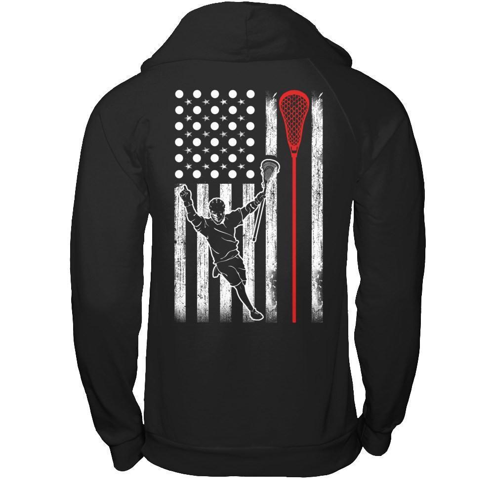 Lacrosse American Flag-T-Shirt & Hoodie-Pullover Hoodie-Black