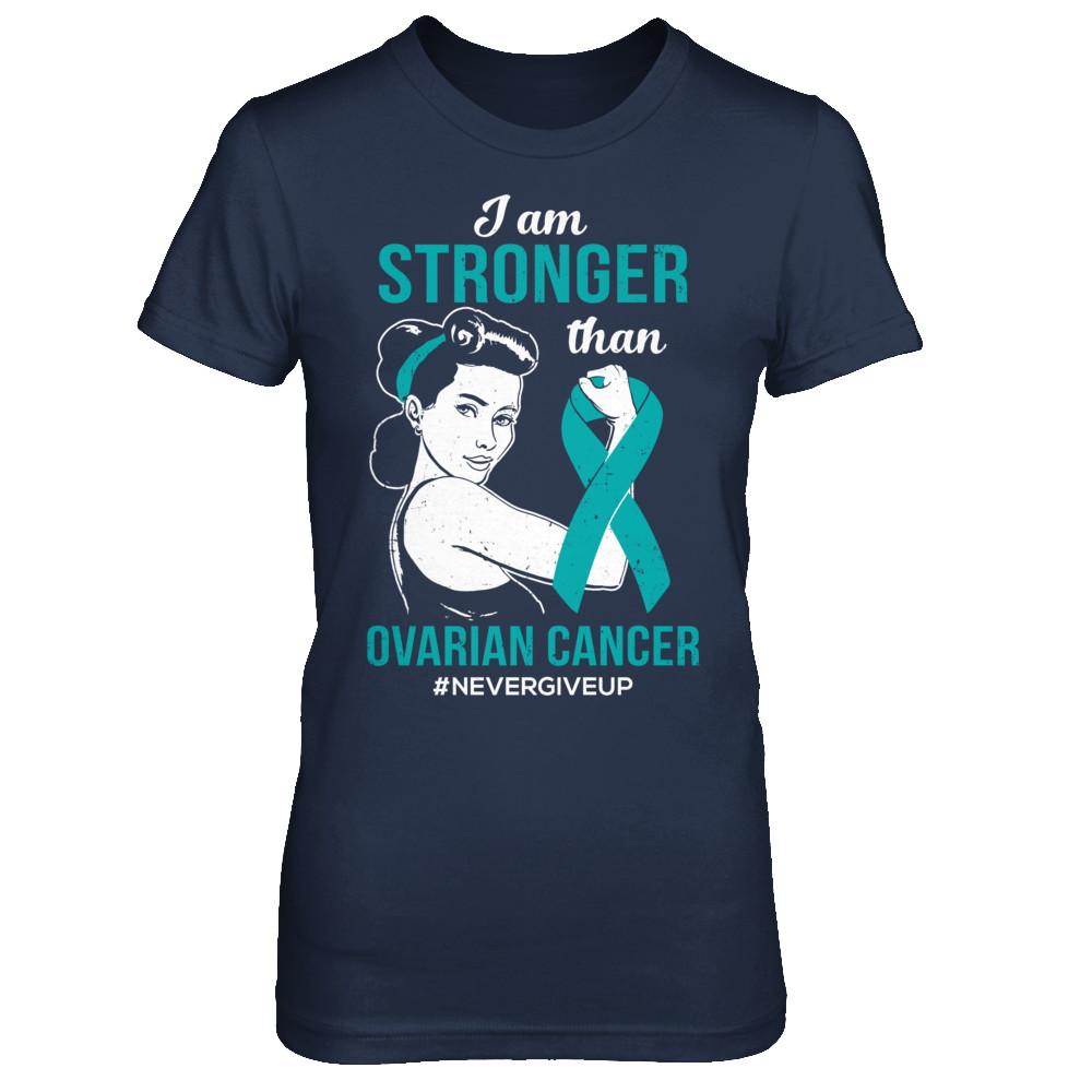 I Am Stronger Than Ovarian Cancer Awareness Support-T-Shirt & Hoodie-Women's T-Shirt-Navy