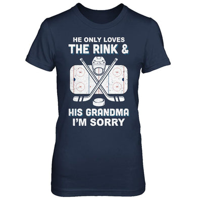 He Only Loves The Rink And His Grandma Funny Grandma Hockey-T-Shirt & Hoodie-Women's T-Shirt-Navy