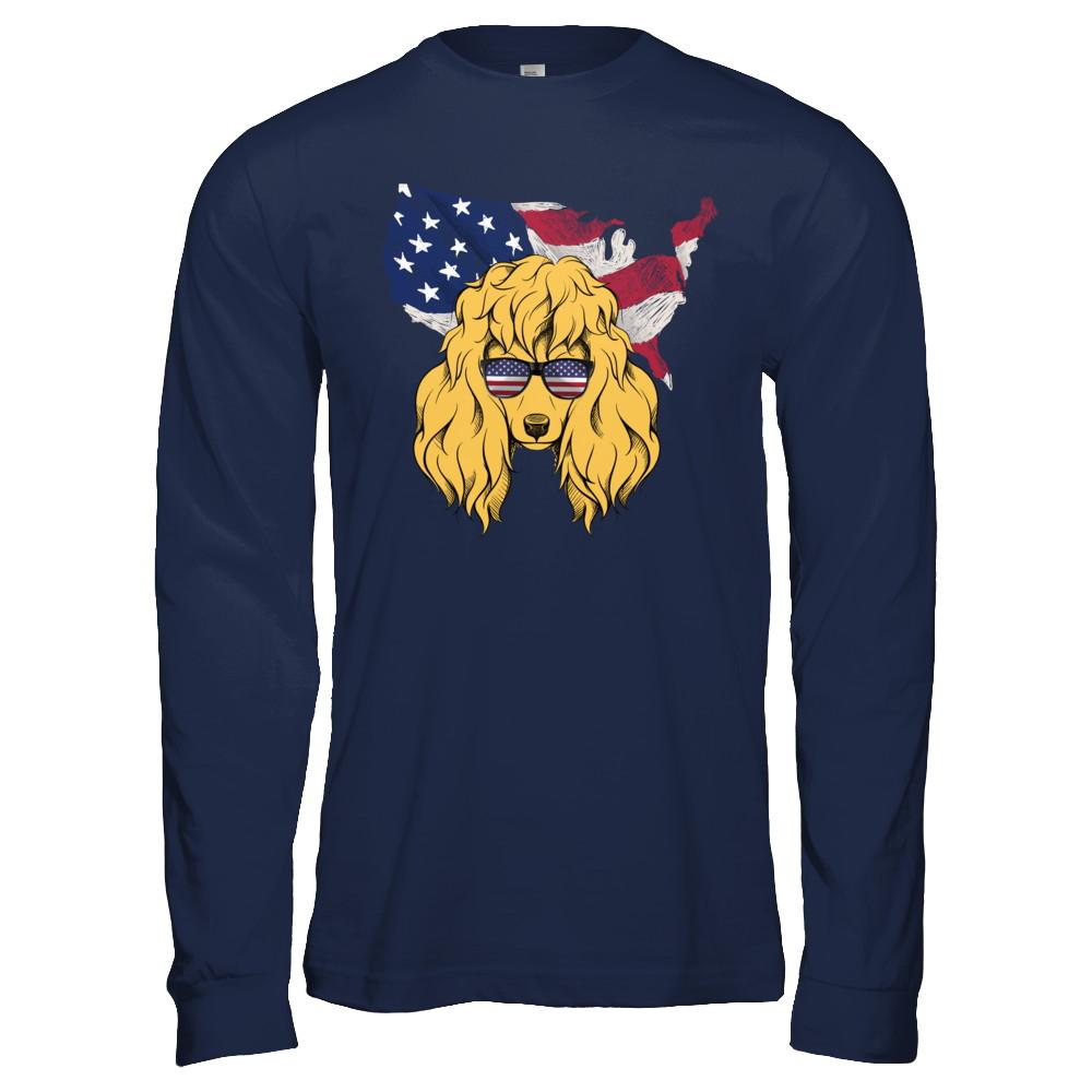 Funny Patriot Poodle Dog 4Th Of July American Flag-T-Shirt & Hoodie-Long Sleeve T-Shirt-Navy
