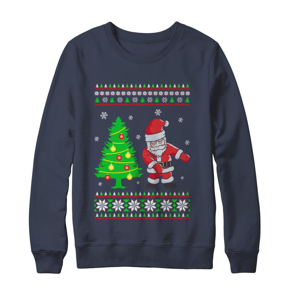 Floss Dance Flossing Santa Christmas Ugly Sweater-T-Shirt & Sweatshirt-Crewneck Sweatshirt-Navy