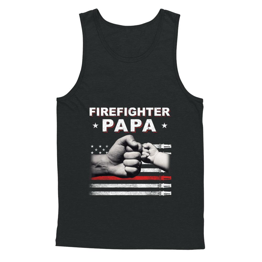 Firefighter Fireman Papa American Flag Fathers Day-T-Shirt & Hoodie-Unisex Tank-Black