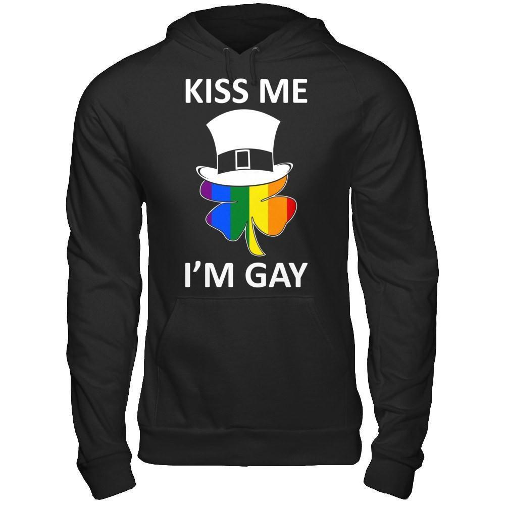 Kiss Me I'm Gay Lgbt St Patrick's Day-T-Shirt & Hoodie-Pullover Hoodie-Black