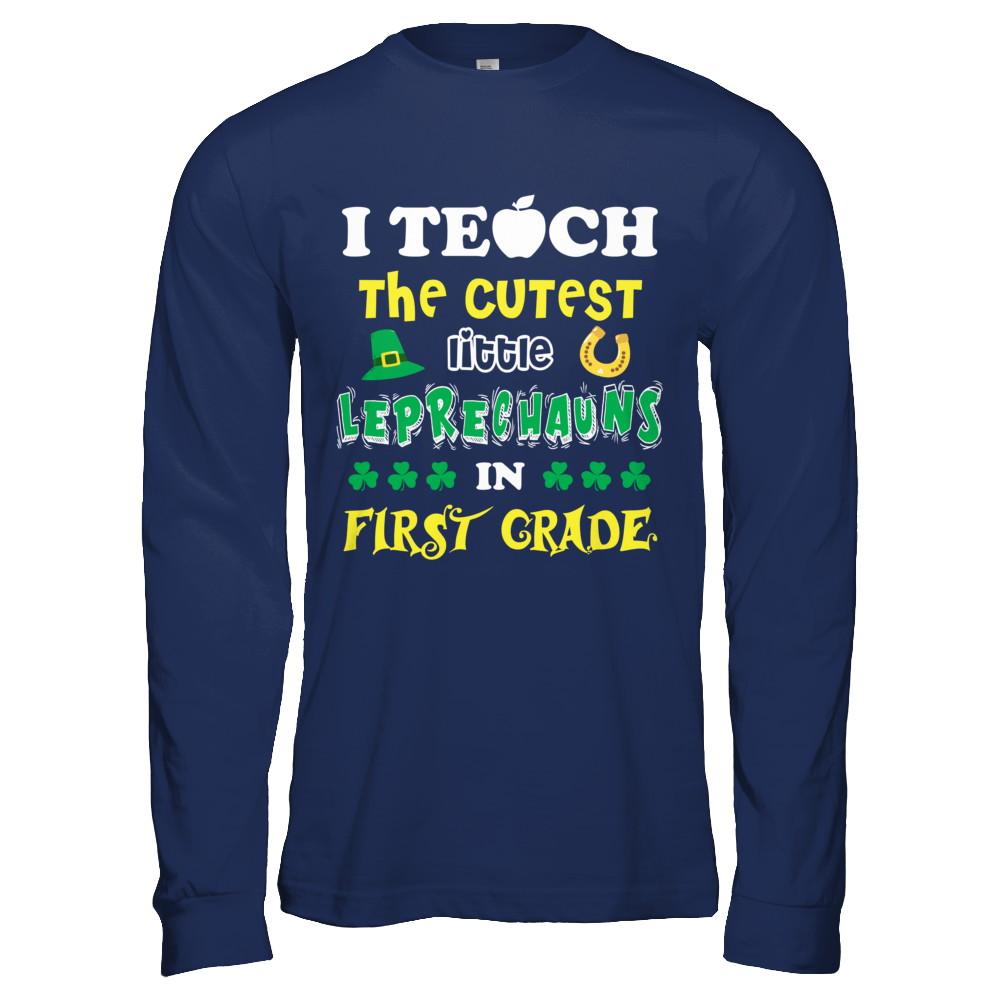 First Grade Leprechaun St Patricks Day Teacher-T-Shirt & Hoodie-Long Sleeve T-Shirt-Navy