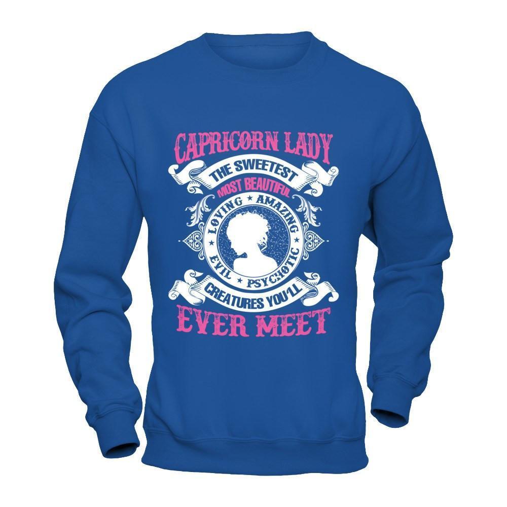 Capricorn Lady The Sweetest Most Beautiful Love Amazing-T-Shirt & Hoodie-Crewneck Sweatshirt-Royal