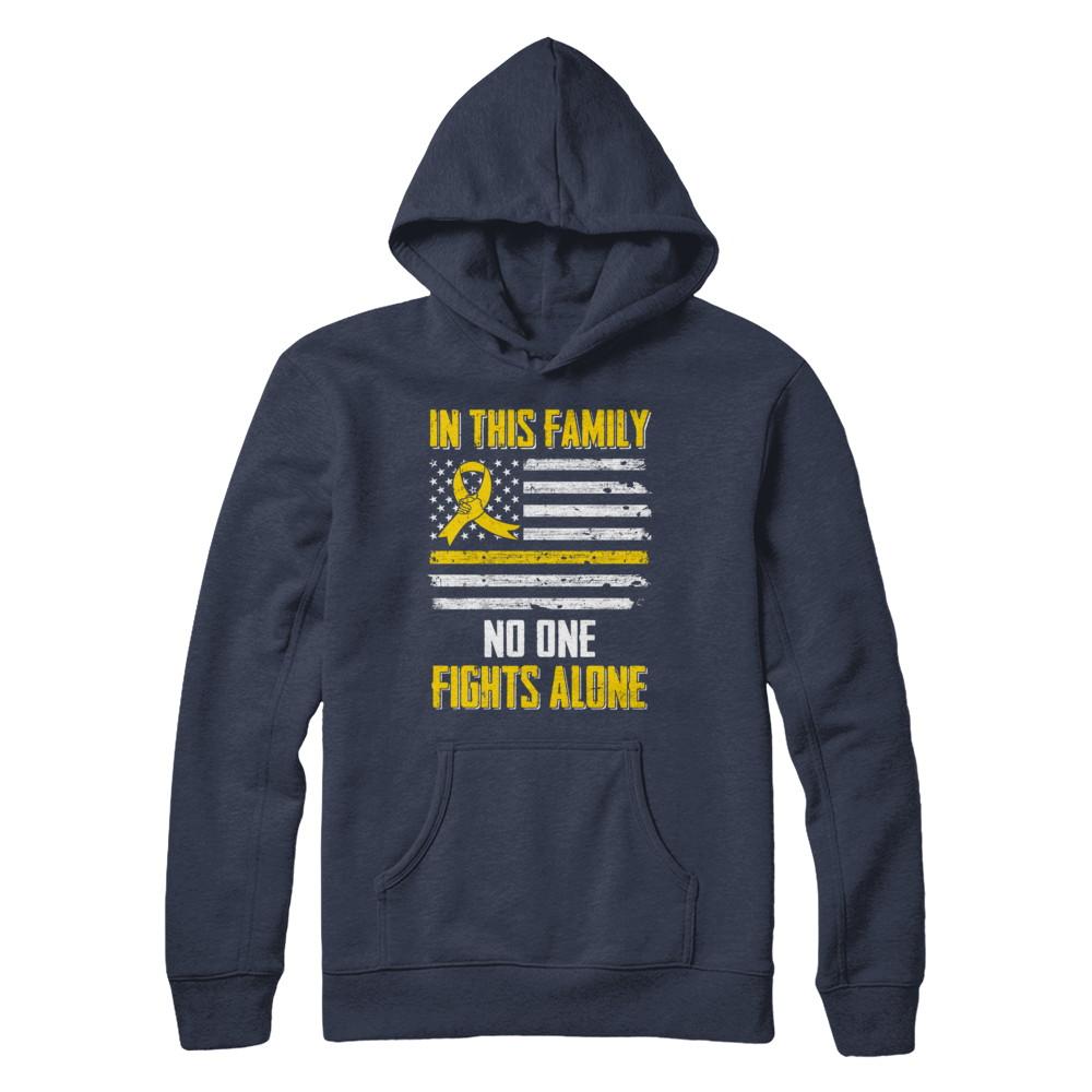 In This Family No One Fights Alone Childhood Cancer-T-Shirt & Hoodie-Pullover Hoodie-Navy