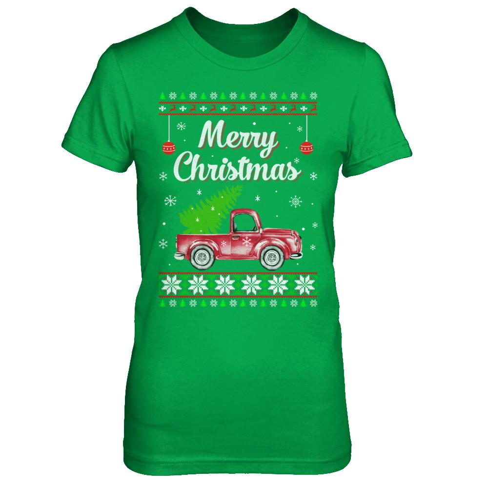 Snow Tree Truck Merry Christmas Ugly Sweater-T-Shirt & Sweatshirt-Women's T-Shirt-Irish Green