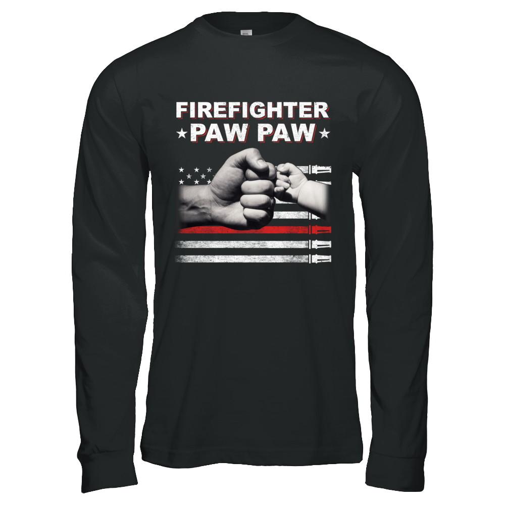 Firefighter Fireman Paw Paw American Flag Fathers Day-T-Shirt & Hoodie-Long Sleeve T-Shirt-Black