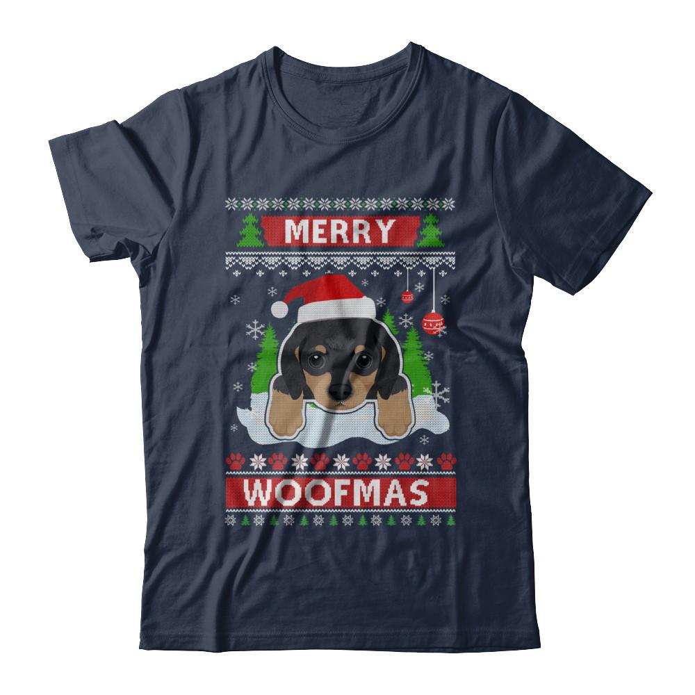 Dachshund Merry Woofmas Ugly Christmas Sweater-T-Shirt & Sweatshirt-Classic T-Shirt-Navy