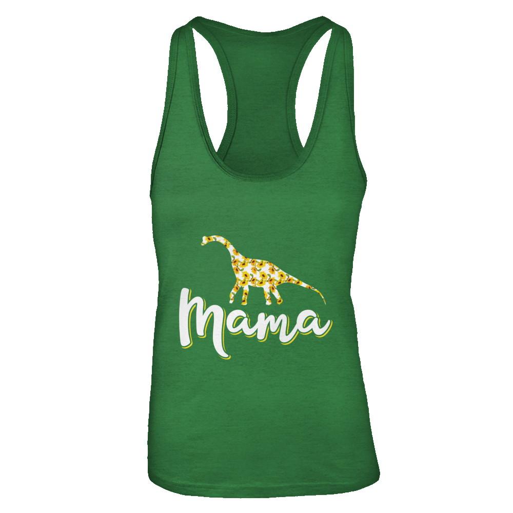 Sunflower Mama Saurus Dinosaur Mothers Day Gift-T-Shirt & Tank Top-Women's Ideal Racerback Tank-Kelly Green