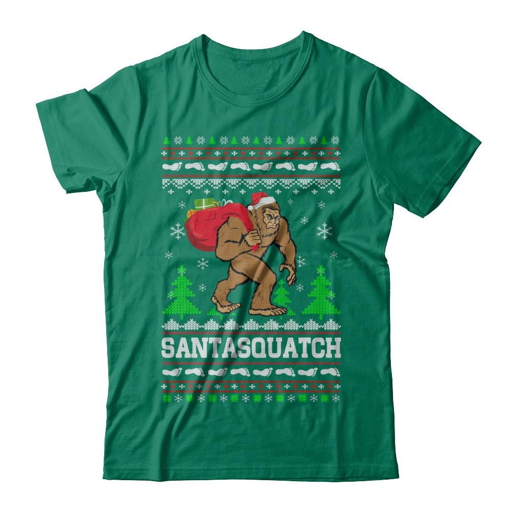 Funny Santasquatch Bigfoot Ugly Christmas Sweater Gift-T-Shirt & Sweatshirt-Classic T-Shirt-Kelly Green