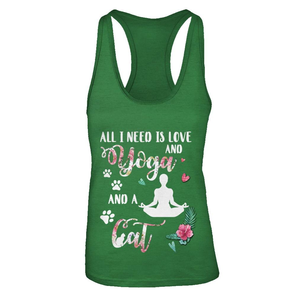 All I Need Is Love And Yoga And A Cat-T-Shirt & Tank Top-Women's Ideal Racerback Tank-Kelly Green