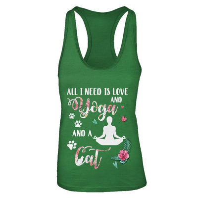 All I Need Is Love And Yoga And A Cat-T-Shirt & Tank Top-Women's Ideal Racerback Tank-Kelly Green
