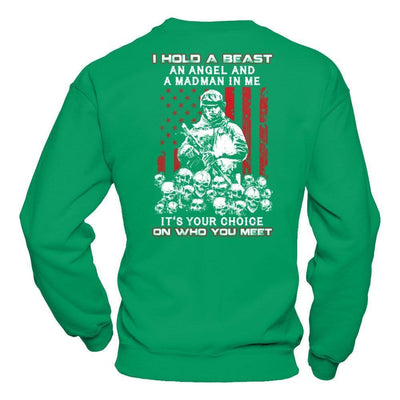Veteran I Hold A Beast An Angel And A Madman In Me-T-Shirt & Hoodie-Crewneck Sweatshirt-Irish Green