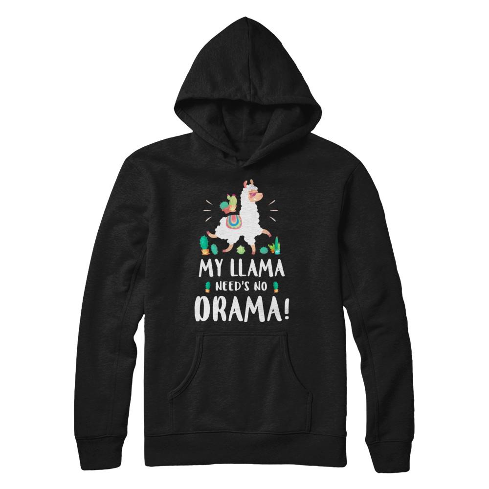 Funny Lama Cactus Llama Need's No Drama-T-Shirt & Hoodie-Pullover Hoodie-Black
