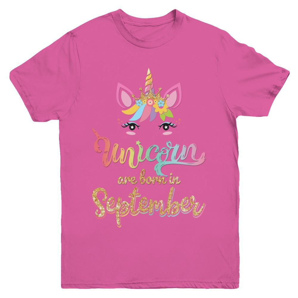 Cute Unicorns Are Born In September Birthday Gift Youth-Youth Shirt-Youth T-Shirt-Heliconia