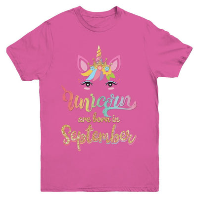 Cute Unicorns Are Born In September Birthday Gift Youth-Youth Shirt-Youth T-Shirt-Heliconia