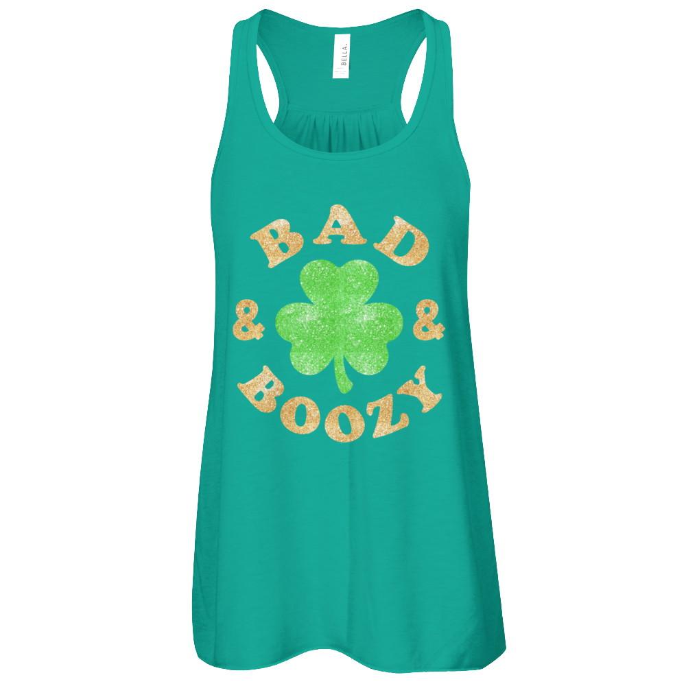 Bad And Boozy Funny St Patrick's Day-T-Shirt & Tank Top-Women's Flowy Racerback Tank-Kelly