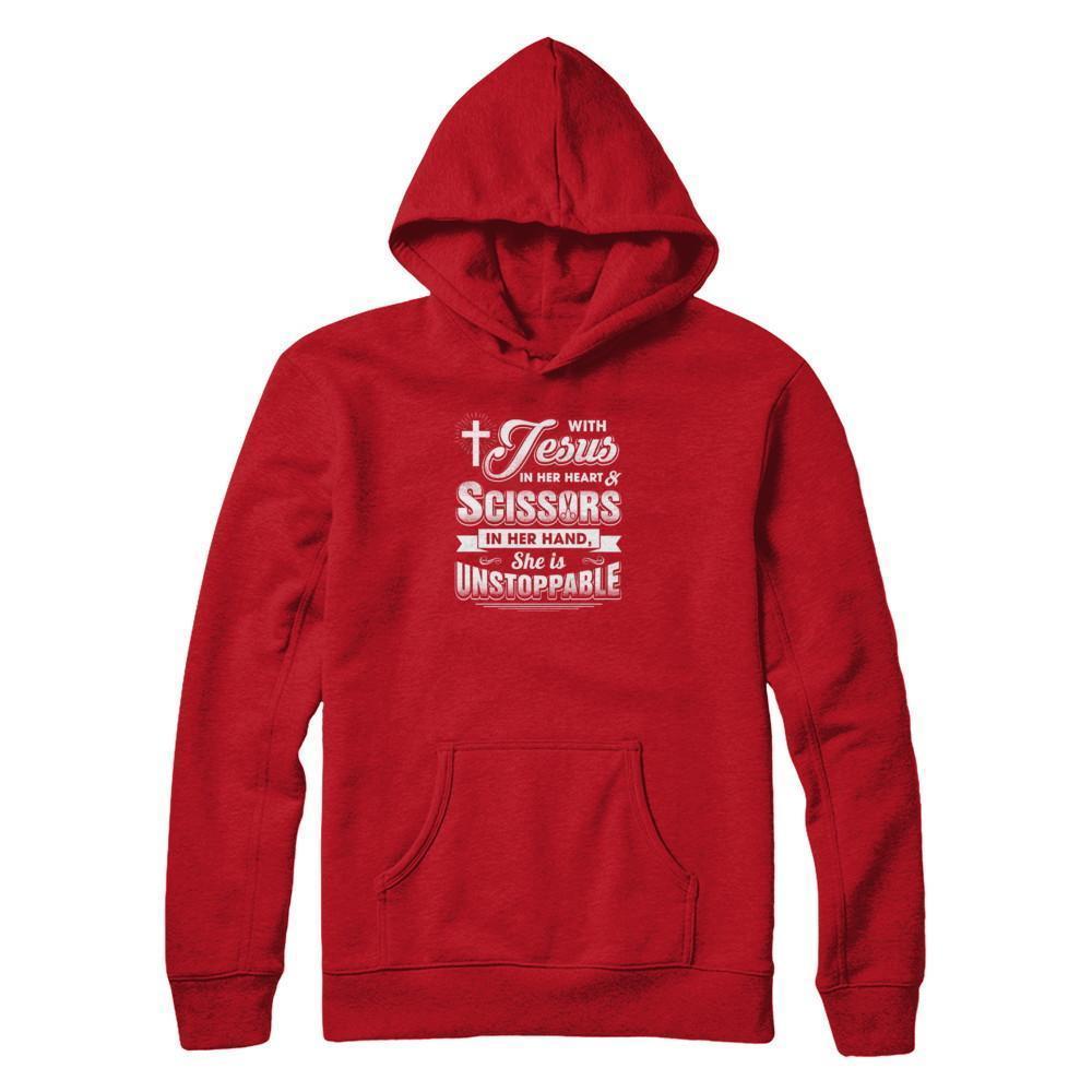 With Jesus In Her Heart And Scissors For Hairdresser-T-Shirt & Tank Top-Pullover Hoodie-Red