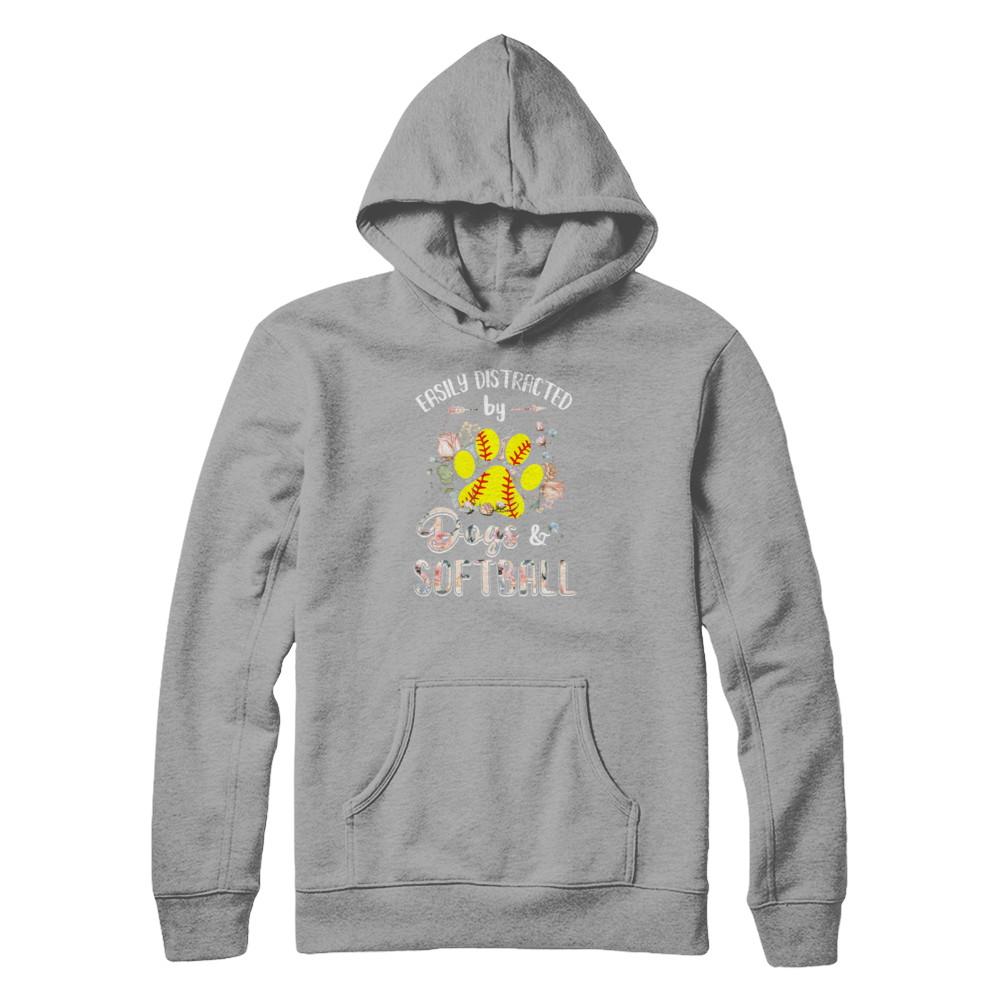 Easily Distracted By Dogs And Softball-T-Shirt & Tank Top-Pullover Hoodie-Light Steel