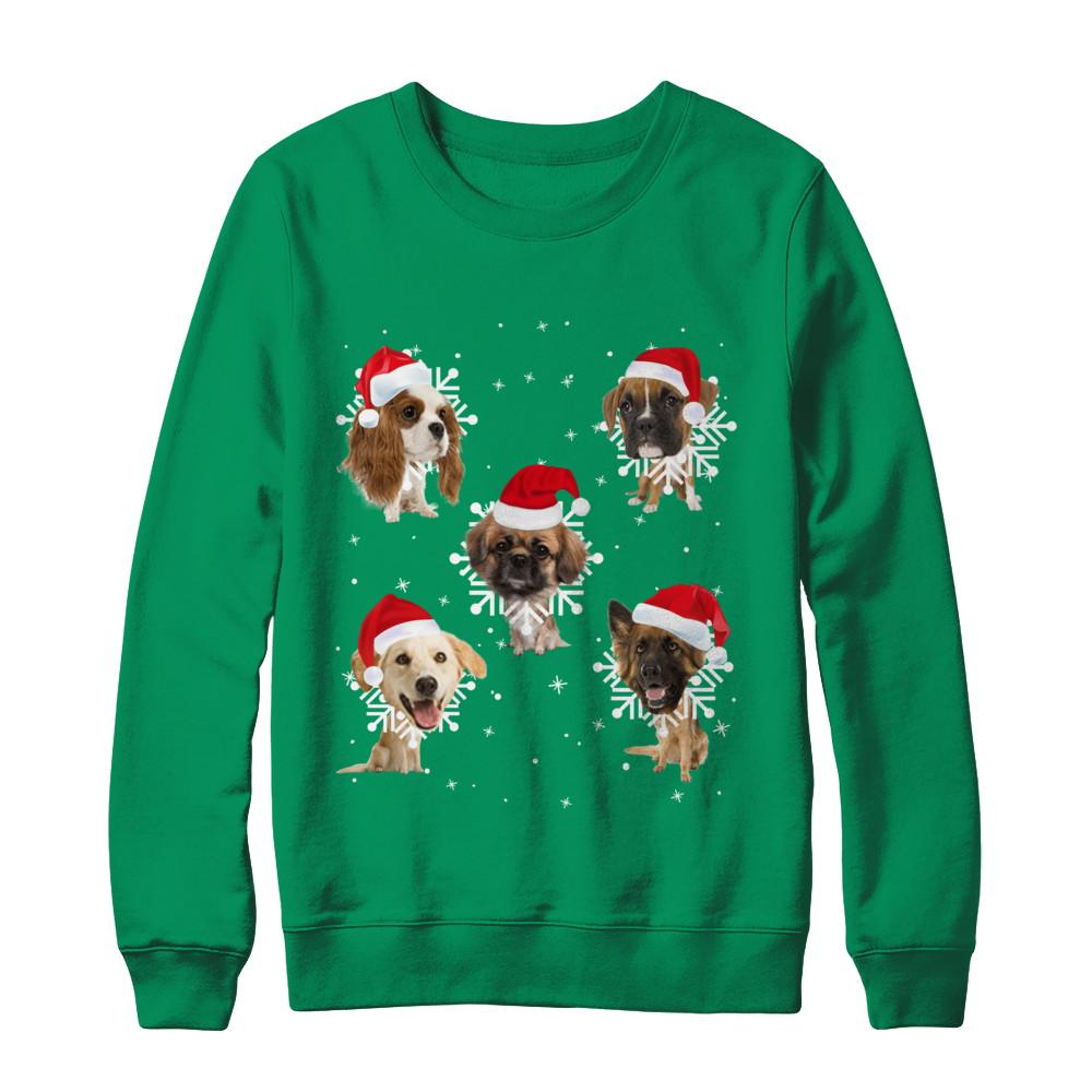 Cute Dog's Christmas Snowflakes Cat Claus-T-Shirt & Sweatshirt-Crewneck Sweatshirt-Irish Green