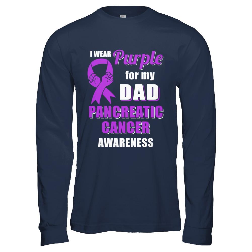 I Wear Purple For My Dad Pancreatic Cancer Son Daughter-T-Shirt & Hoodie-Long Sleeve T-Shirt-Navy