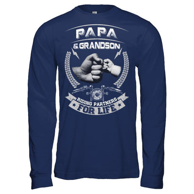 Motocross Papa And Grandson Riding Partners For Life-T-Shirt & Hoodie-Long Sleeve T-Shirt-Navy