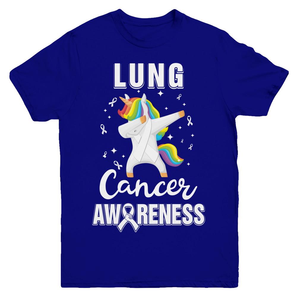 Inspirational Lung Cancer Awareness Unicorn Support Youth-Youth Shirt-Youth T-Shirt-Navy