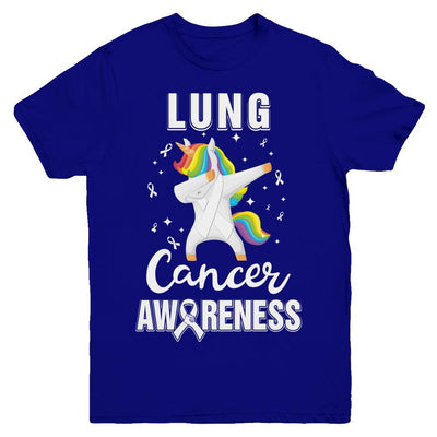 Inspirational Lung Cancer Awareness Unicorn Support Youth-Youth Shirt-Youth T-Shirt-Navy
