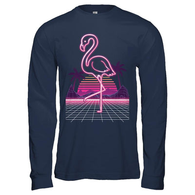 80s Retro Neon Sign Pink Flamingo Bird-T-Shirt & Hoodie-Long Sleeve T-Shirt-Navy