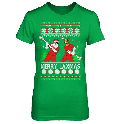 Lacrosse Santa Reindeer Merry Laxmas Ugly Christmas Sweater-T-Shirt & Sweatshirt-Women's T-Shirt-Irish Green