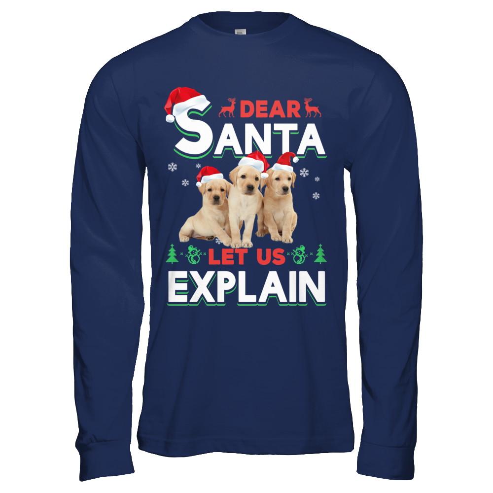 Dear Santa Funny Yellow Labrador Puppies Christmas Gift-T-Shirt & Hoodie-Long Sleeve T-Shirt-Navy