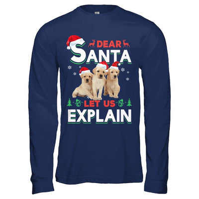Dear Santa Funny Yellow Labrador Puppies Christmas Gift-T-Shirt & Hoodie-Long Sleeve T-Shirt-Navy