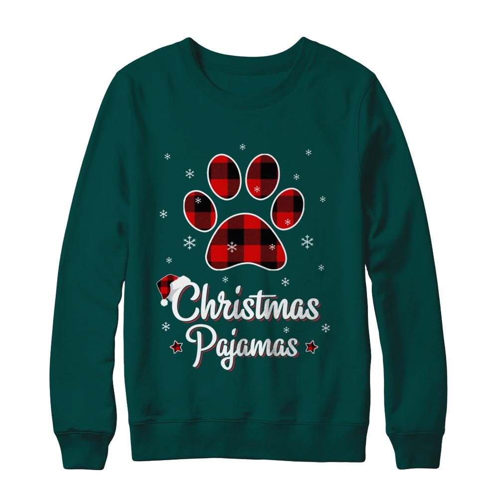 Buffalo Plaid Christmas Pajamas Dog Cat Hat Santa-T-Shirt & Sweatshirt-Crewneck Sweatshirt-Deep Forest