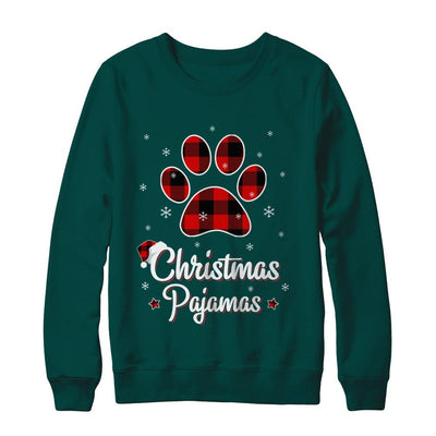 Buffalo Plaid Christmas Pajamas Dog Cat Hat Santa-T-Shirt & Sweatshirt-Crewneck Sweatshirt-Deep Forest
