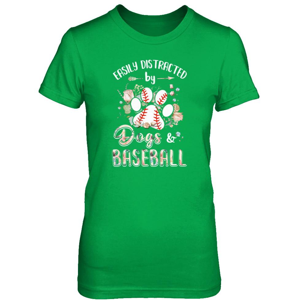 Easily Distracted By Dogs And Baseball-T-Shirt & Tank Top-Women's T-Shirt-Irish Green