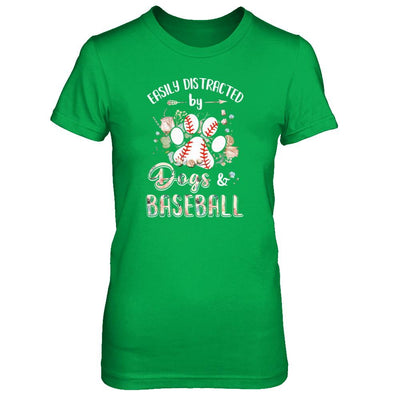 Easily Distracted By Dogs And Baseball-T-Shirt & Tank Top-Women's T-Shirt-Irish Green