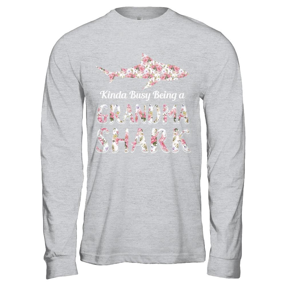 Grandma Shark Kinda Busy Being A Grandmashark-T-Shirt & Hoodie-Long Sleeve T-Shirt-Sport Grey