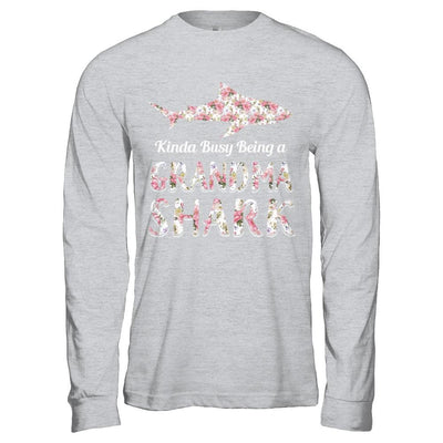 Grandma Shark Kinda Busy Being A Grandmashark-T-Shirt & Hoodie-Long Sleeve T-Shirt-Sport Grey