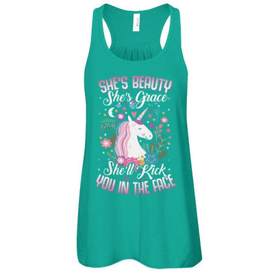 She's Beauty She's Grace She'll Kick You In The Face Unicorn Lover-T-Shirt & Tank Top-Women's Flowy Racerback Tank-Kelly